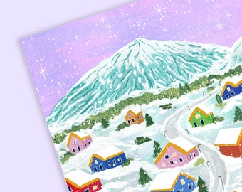 Papier cadeau de Noël | Emballage cadeau Village d'hiver | Feuilles d'emballage de scène de village de neige