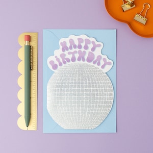 Disco Ball Birthday Card Retro Mirror Ball Die Cut Shaped Birthday Card image 1