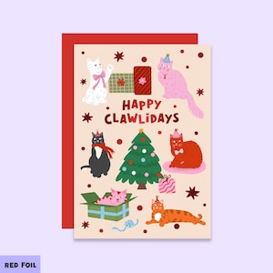 Carte de Noël heureuse de chat de Clawlidays | Pour Les Fêtes félin | de Noël pour amoureux des chats | Carte Pour Les Fêtes Du chat