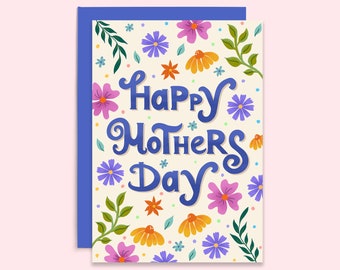 Happy Mother's Day | Whimsical Botanicals Card For Mum | Hand-Lettered Mother's Day Card | Thank You Mum Card