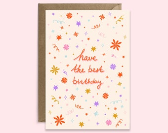 Ayez la meilleure carte d'anniversaire | Carte d'anniversaire de fleurs pour elle | Carte petite amie | Carte pour maman | Fleurs d'été | Carte colorée pour elle