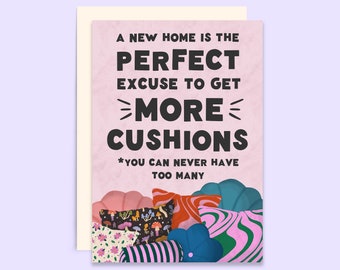 Carte de vœux pour la maison - Coussins cachés | Carte de pendaison de crémaillère pour elle