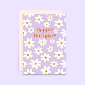 Carte d’anniversaire marguerites | Carte de joyeux anniversaire Marguerites lilas | Carte d'anniversaire pour elle | Carte d'anniversaire florale