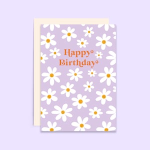 Daisies Birthday Card | Happy Birthday Card Lilac Daisies | Birthday Card for Her | Floral Birthday Card