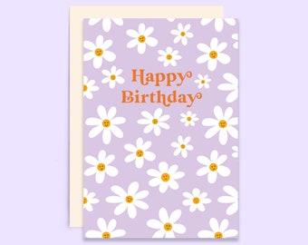 Carte d’anniversaire marguerites | Carte de joyeux anniversaire Marguerites lilas | Carte d'anniversaire pour elle | Carte d'anniversaire florale
