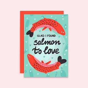 Jeu de mots carte d'anniversaire Saumon à aimer | Carte de Saint Valentin pour lui | Carte d'amour pour elle