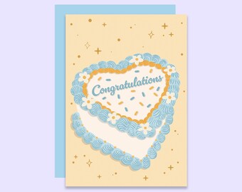 Kitsch Congratulations Card: Vintage Heart-Shaped Cake Design