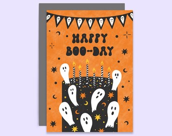 Happy Boo Day Birthday Card | Halloween Ghost Cake