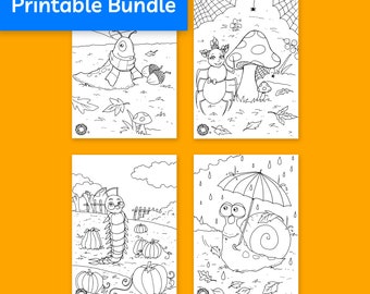 Autumn Printable Bundle | Fun and Easy Colouring Art Activity for Kids | Four A4 Instant Download Pages | Halloween | Weird and Wonderful