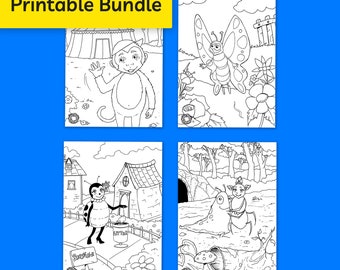 Colour In Character Printable Bundle for Children | Fun and Easy Colouring Art Activity for Kids | Four A4 Instant Digital Downloads