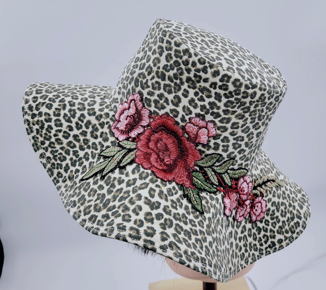 Leopard print wide brim sun hat/wide brim floppy packable hat Etsy