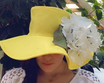 Sun hat/ wide brim floppy hat/ Yellow Sun hat/ packable all occasion Sun Hat.