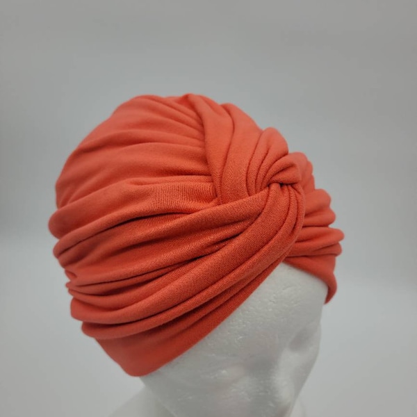 Brushed Jersey Twisted Turban/ Coral turban hat/ gender neutral turban/ head covering turban.