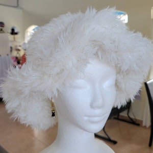 Sparkling long hair faux fur bucket hat/ Ruffled brim faux fur winter Hat/gender neutral winter hat/furry hat/wavy brim winter hat.