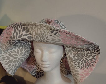 Bloom baby pink print wide brim sun hat/ floppy hat for women/Packable, costumizable brim hat.