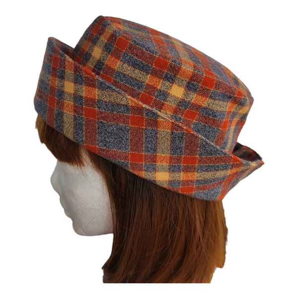 Roll Brim Hat/Bucket hat/ Hat for women/multi color plaid hat/ all occasions hat for women.