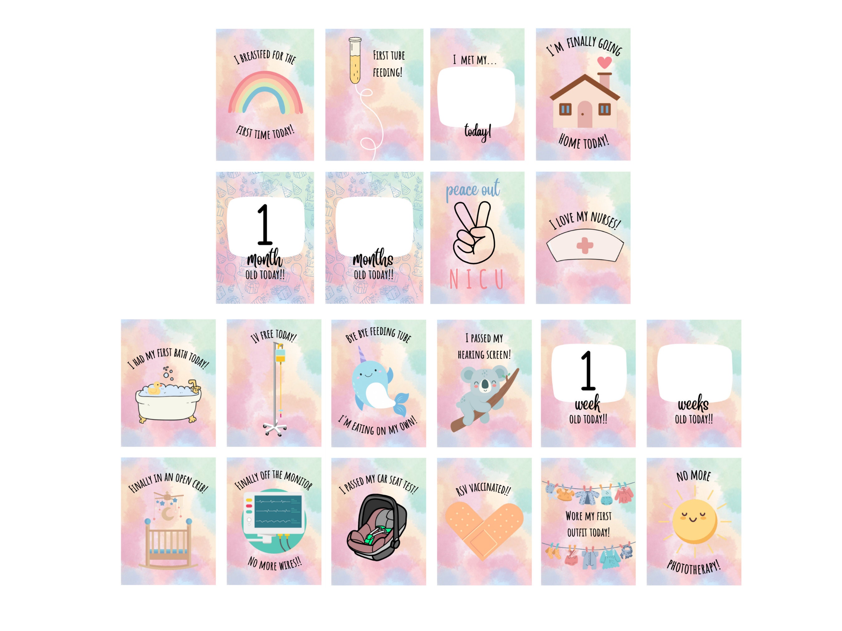 NICU Milestone Cards NICU Photo Prop Crib Cards Printable - Etsy
