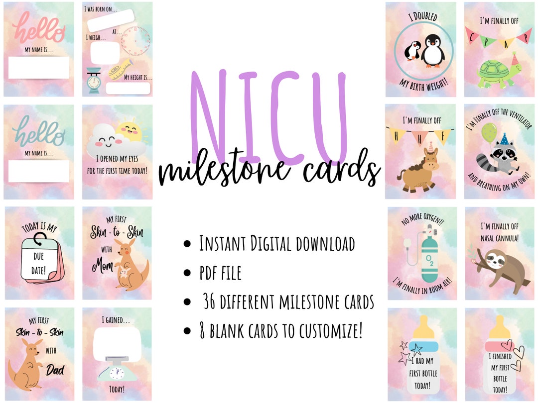 NICU Milestone Cards, NICU Photo Prop, Crib Cards, Printable Instant ...