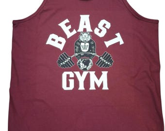 Men&#39;s Motivational Workout Shirt, Fitness Apparel, Bodybuilding Gym Lover Gift, Beast Mode T-Shirt color burgundy