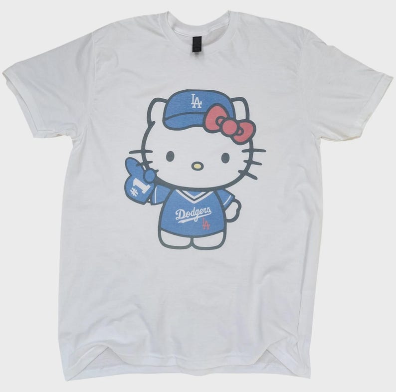 Baseball Los Angeles Hello Kitty T-Shirt LA Vintage Peach Soft Style Graphic Design White
