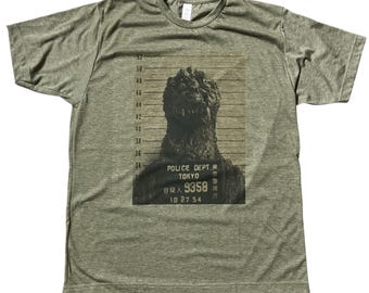 NEW Godzilla Mugshot Vintage T-Shirt S-3XL vintage soft color style