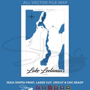Lake Leelanau MI 16x24 (2 バージョン) 地形図 | 印刷可能な壁飾り | 複数のレイヤー | svg pdf ai eps png jpg g コード