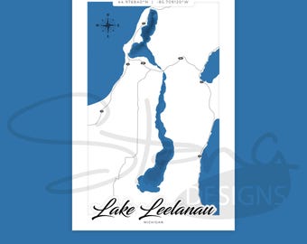 Lake Leelanau MI 16x24 (2 Versions) Topographical Map | Print Ready Wall Decor | Multiple Layers | svg pdf ai eps png jpg g-code