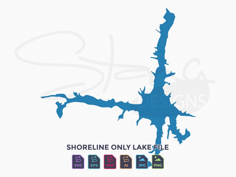 Lake Lure NC Shoreline Only Map Single Layer Svg Pdf Ai Eps Png Jpg Etsy