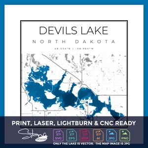Devils Lake, ND Topographische Karte | Druck Fertige Wand dekor | Mehrere Schichten | svg pdf ai eps png jpg g-code