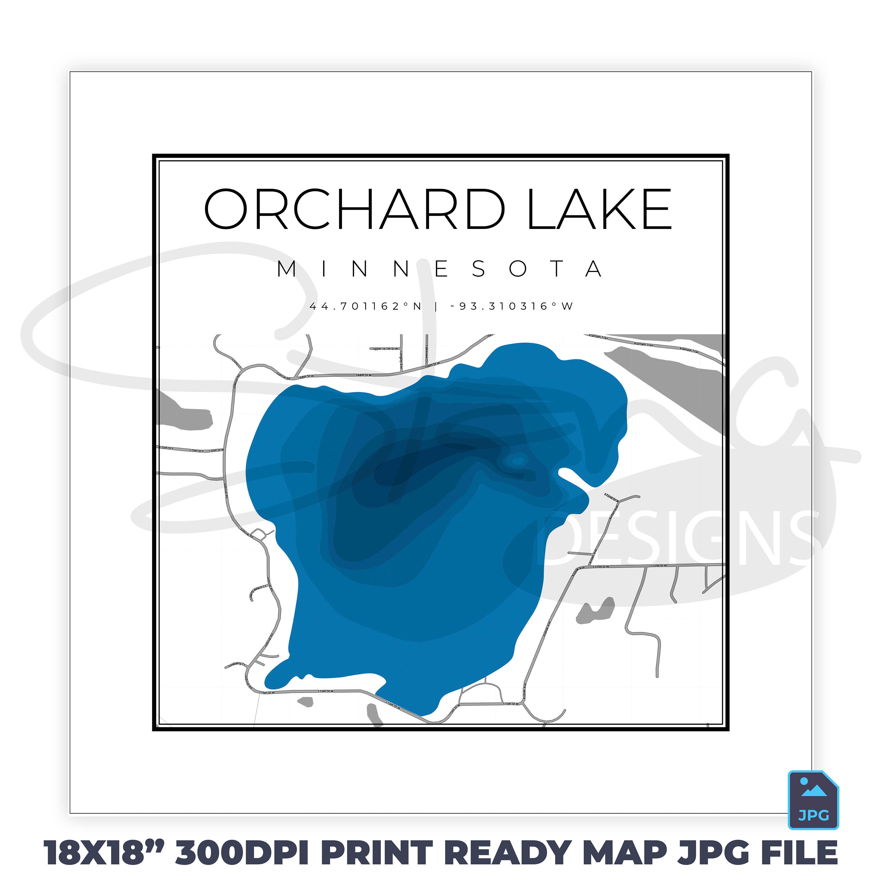 Orchard Lake MN Topographical Map Print Ready Wall Decor Etsy