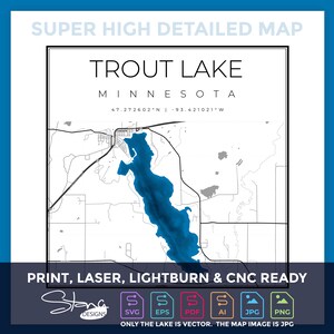 Trout Lake Coleraine MN Topographical Map | Print Ready Wall Decor | Multiple Layers | svg pdf ai eps png jpg