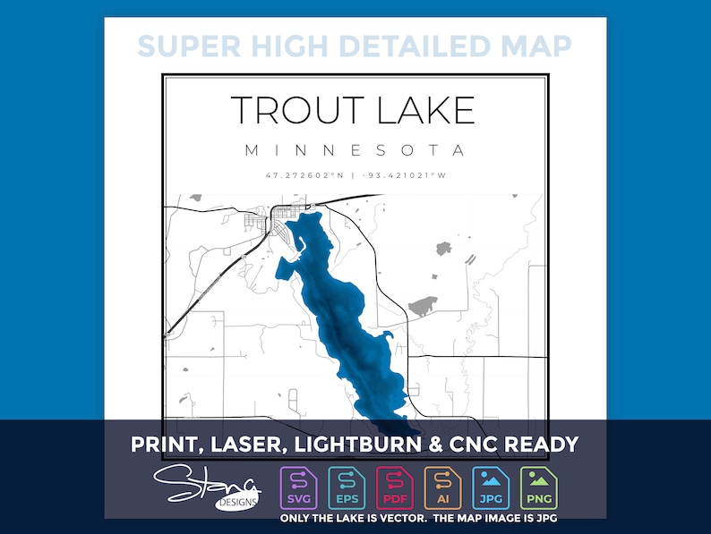 Trout Lake Coleraine MN Topographical Map Print Ready Wall Decor