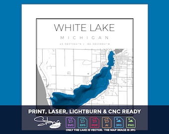 White Lake MI Topographical Map | Print Ready Wall Decor | Multiple Layers | svg pdf ai eps png jpg g-code