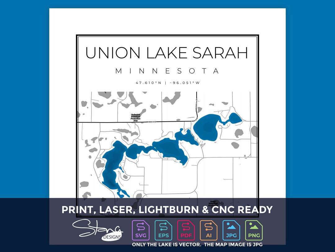 Union Lake Sarah MN Mapa topográfico / Print Ready Wall Decor