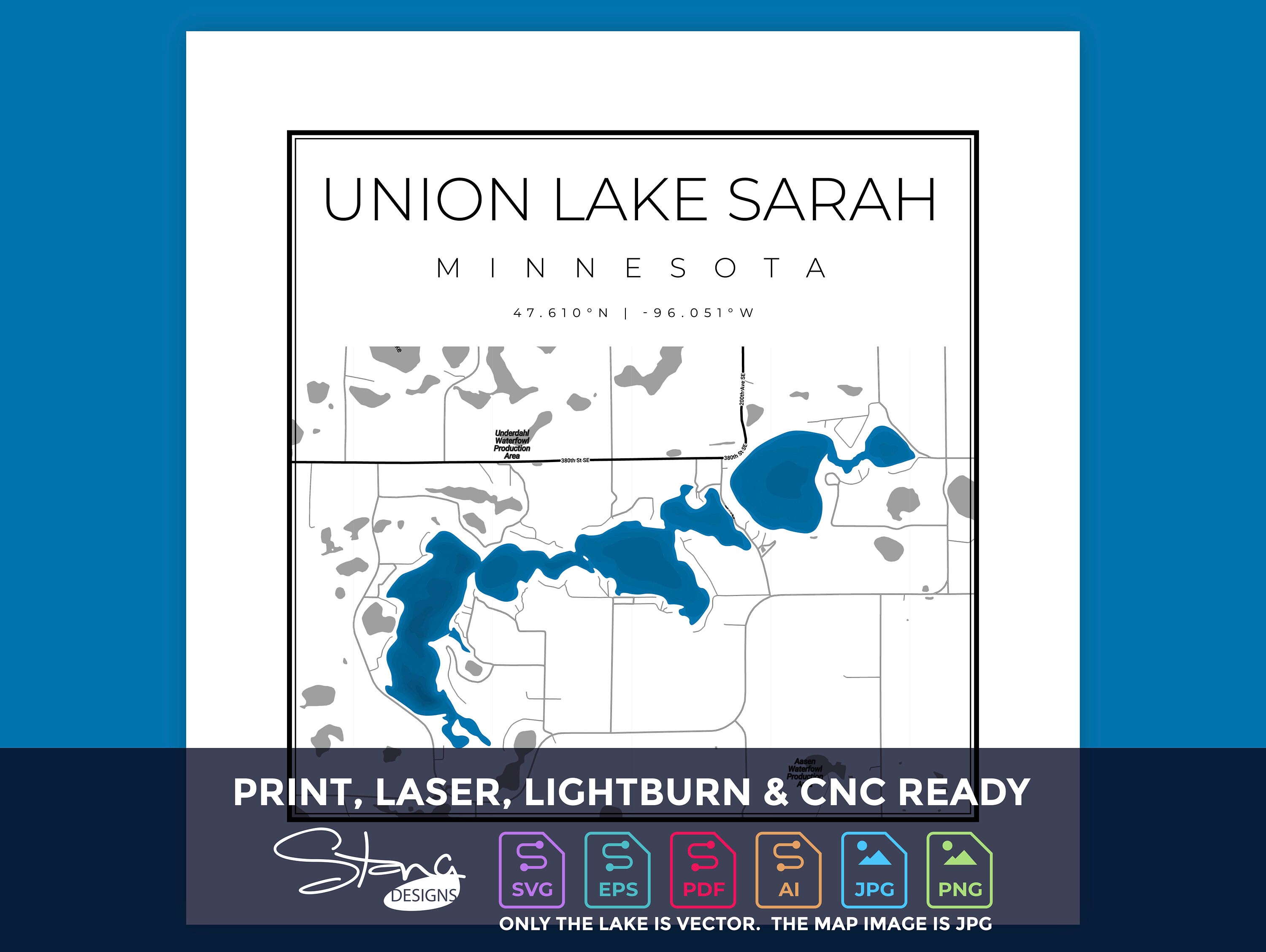 Union Lake Sarah MN Topographical Map Print Ready Wall Decor Multiple