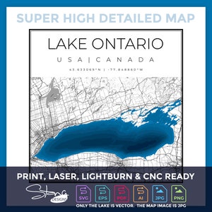 Lake Ontario SUPER HIGH DETAIL Topographische Karte | Druck Fertige Wand dekor | 5 Schichten | svg pdf ai eps png jpg g-code