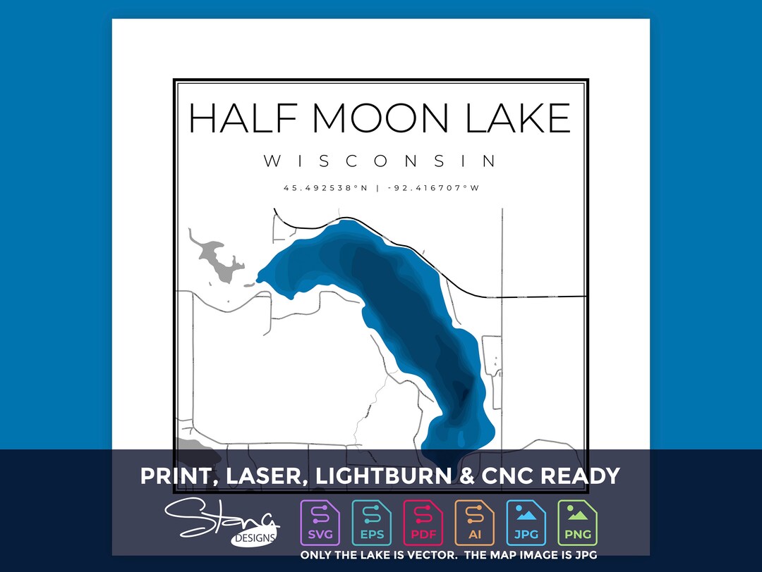 Half Moon Lake WI Topographical Map Print Ready Wall Decor Multiple