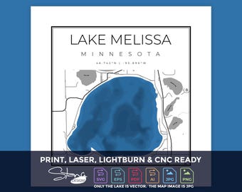Lake Melissa Topographical Map | Print Ready Wall Decor | Multiple Layers | svg pdf ai eps png jpg g-code