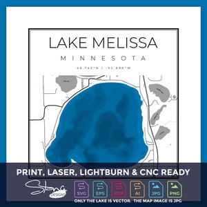 Lake Melissa MN Topographical Map | Print Ready Wall Decor | Multiple Layers | svg pdf ai eps png jpg