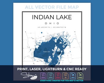 Indian Lake OH Topographical Map | Print Ready Wall Decor | Multiple Layers | svg pdf ai eps png jpg g-code