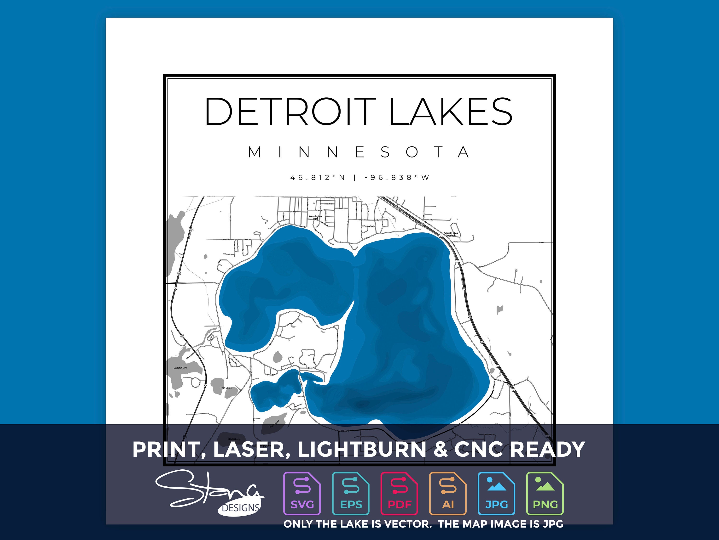Detroit Lake MN Topographical Map Print Ready Wall Decor Etsy