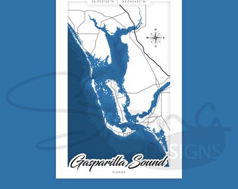 Ft. Meyers - Gasparilla Sound | 3 Topographical Map Sizes | Multiple Layers | svg pdf ai eps png jpg g-code