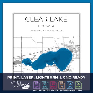 Clear Lake, IA Topografische kaart | Print Ready Wanddecoratie | Meerdere lagen | svg pdf ai eps png jpg g-code