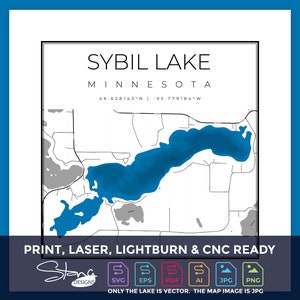 Lake Sybil MN Topographical Map | Print Ready Wall Decor | Multiple Layers | svg pdf ai eps png jpg