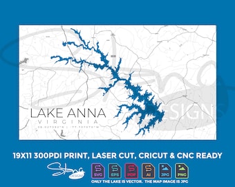 Lake Anna VA 19x11 Topographical Map | Print Ready Wall Decor | Multiple Layers | svg pdf ai eps png jpg g-code | Glowforge Laser