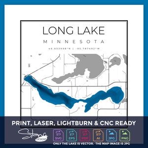 Long Lake Vergas MN Topographical Map | Print Ready Wall Decor | Multiple Layers | svg pdf ai eps png jpg