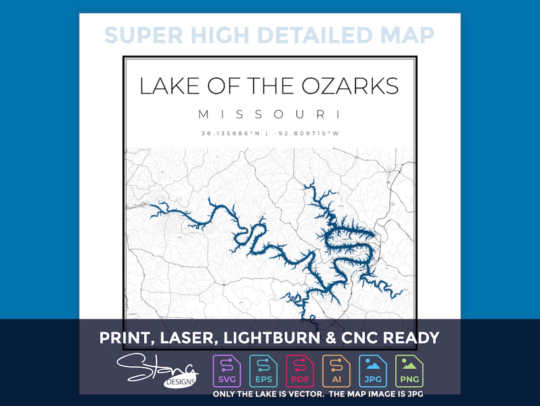 Lake of the Ozarks Topographical Map Print Ready Wall Decor Multiple