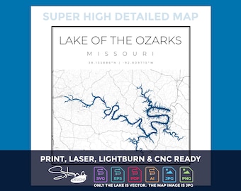 Lake of the Ozarks Topographical Map | Print Ready Wall Decor | Multiple Layers | svg pdf ai eps png jpg g-code |