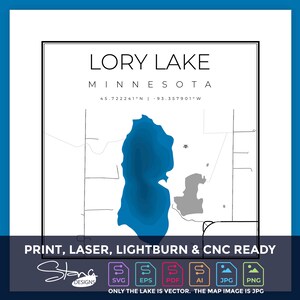 Lory Lake MN Topographical Map | Print Ready Wall Decor | Multiple Layers | svg pdf ai eps png jpg