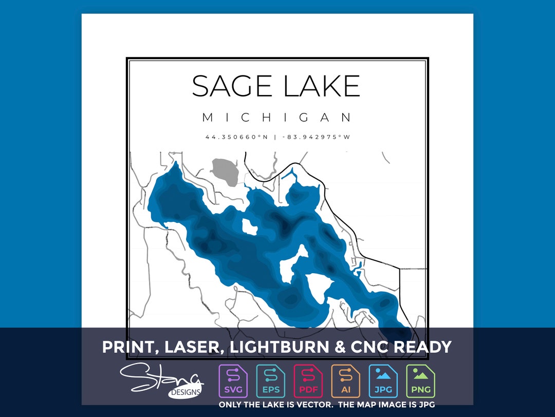 Sage Lake MI Topographical Map | Print Ready Wall Decor | Multiple ...